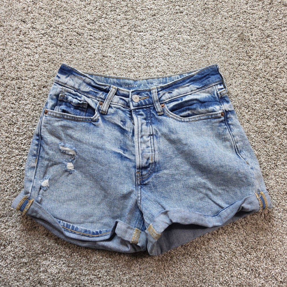 Old Navy Jean Shorts Womens 6 Light Wash Distressed High Rise Curvy OG Straight